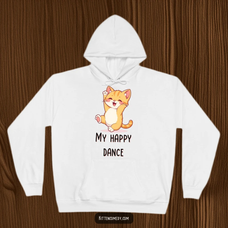 Funny Kitten Somersault Hoodie: A joyful kitten mid-somersault with tail high, radiating cheerful humor and warmth.