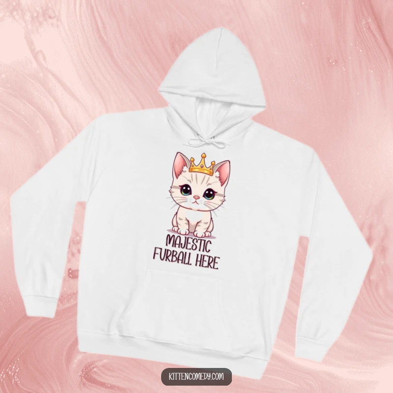 Funny Kawaii Kitten Crown Hoodie: A proud kitten wearing a tiny crown, offering cozy and funny regal vibes.