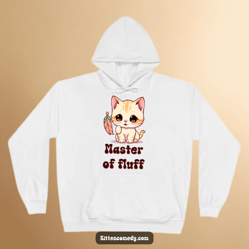 Funny Kawaii Kitten Hoodie: An irresistibly cute kitten with eager eyes playfully attacks a teasing feather, radiating pure fun.