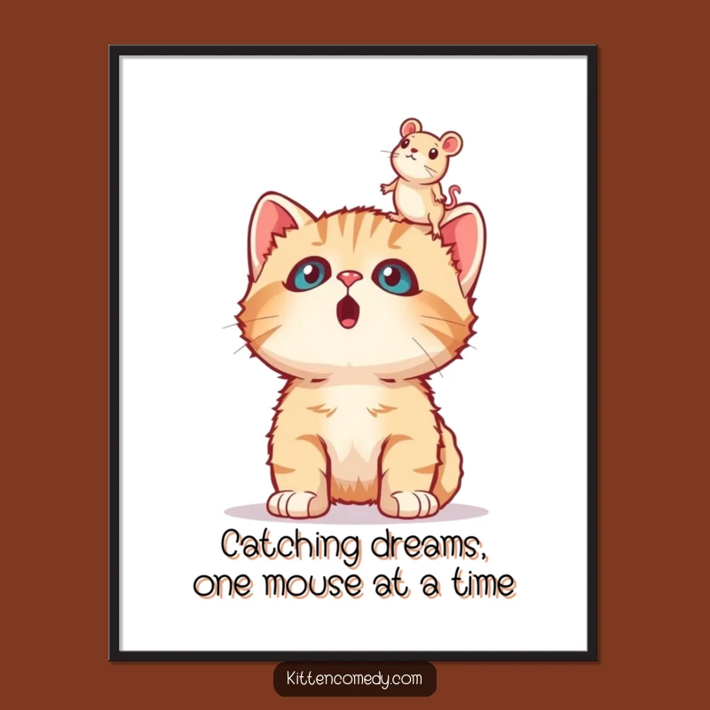 Free Printable Wall Art: Surprised Kitten Toy Mouse Funny Downloadable Gift