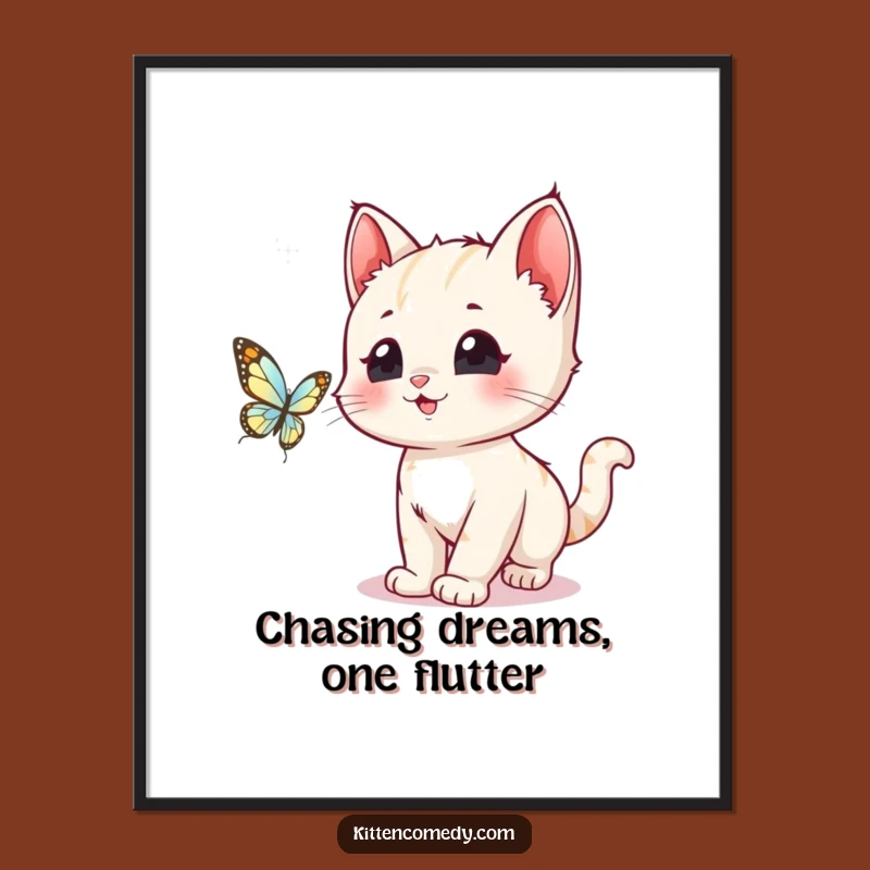 Free Printable Kawaii Kitten Art: Funny Kitten Butterfly Art Print Gift