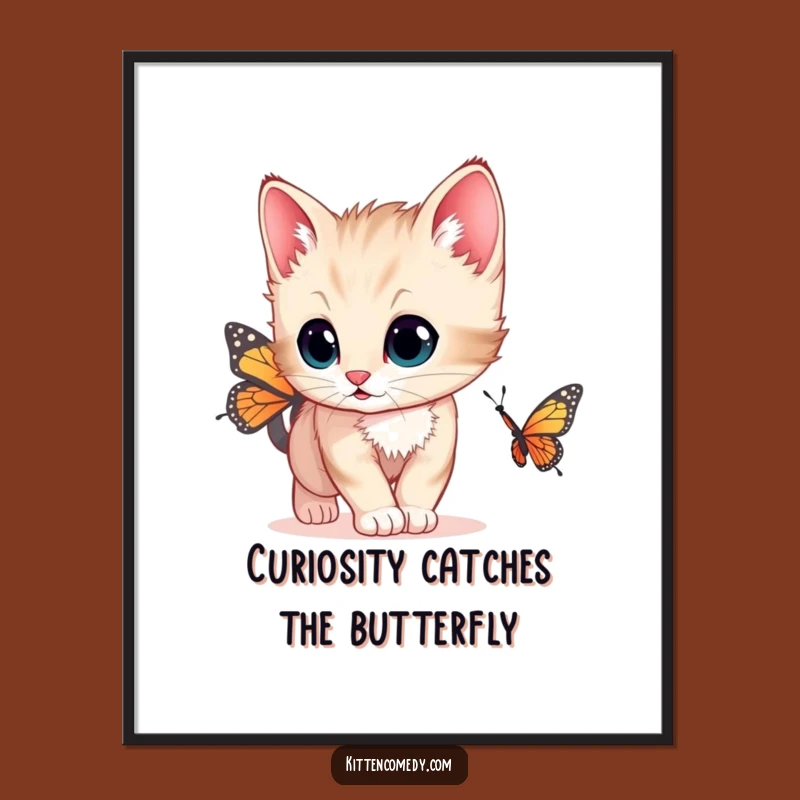 Free Printable Wall Art: Curious Kitten Butterfly for Whimsical DIY Decor
