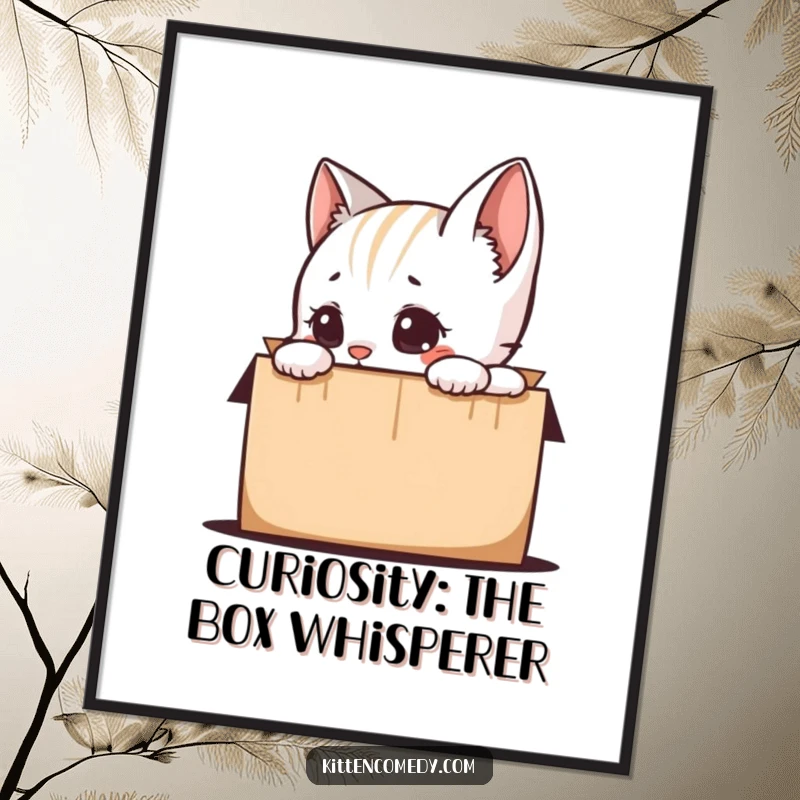 Funny Free Printable Wall Art: A curious kitten dives into a box, creating a whimsical and delightful scene.