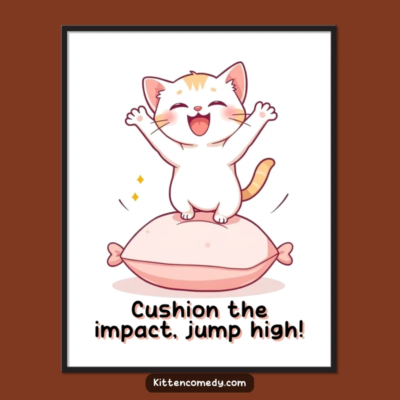 Free Printable Kawaii Kitten Wall Art: Funny Leaping Kitten Decor Downloadable Art
