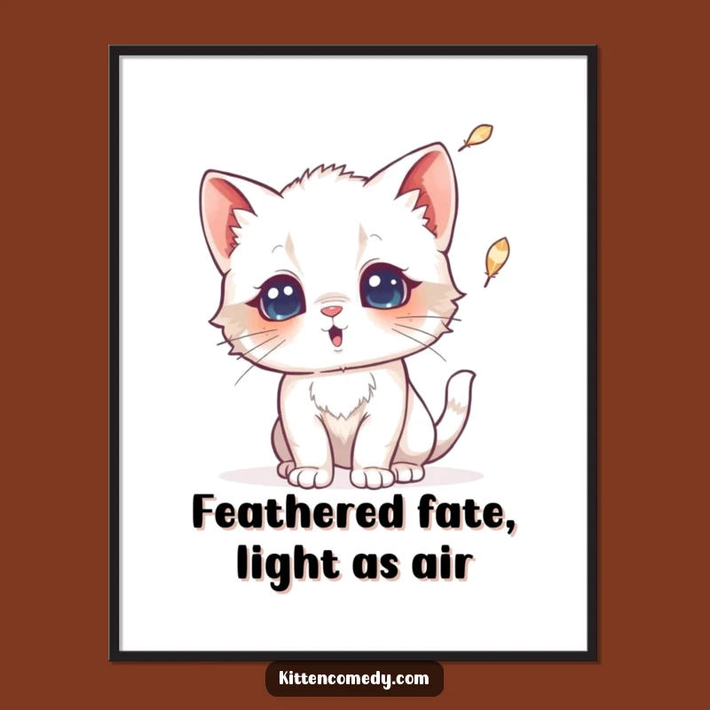 Free Printable Wall Art: Surprised Kitten with Feather, Whimsical Downloadable Art