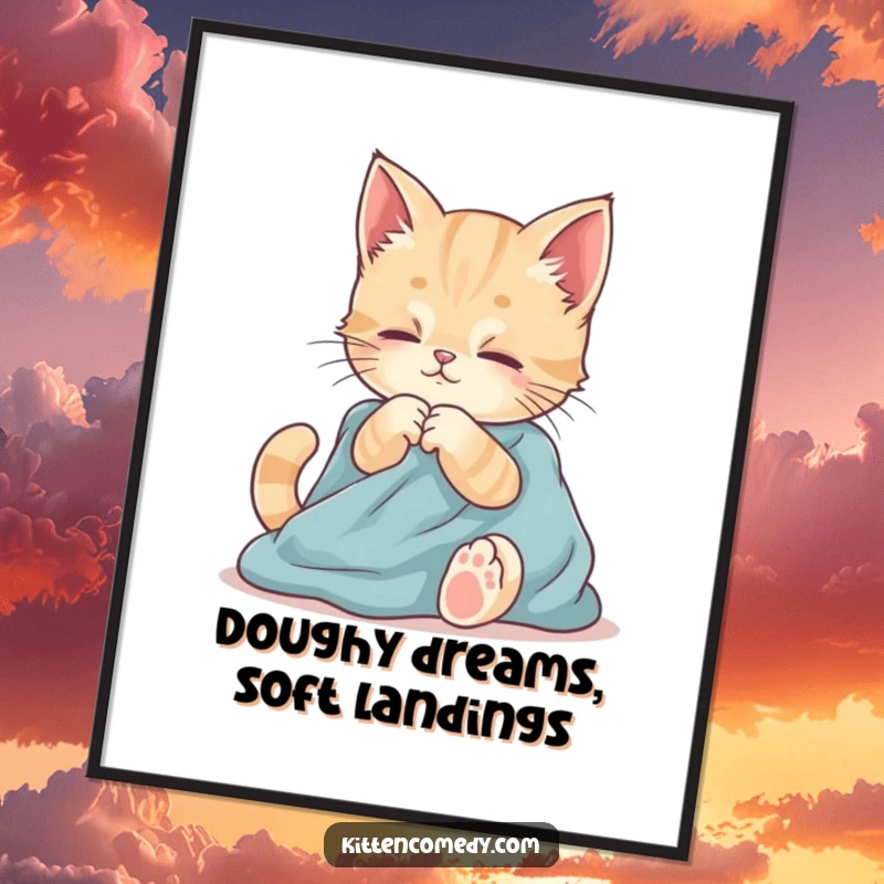 Funny Free Printable Wall Art: A kitten playfully kneads soft fabric, radiating comfort and charm.