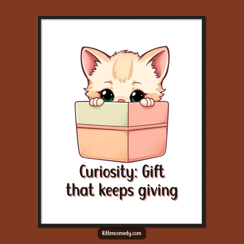 Free Printable Wall Art: Curious Kitten Gift Box Funny Downloadable Decor for Whimsical Rooms