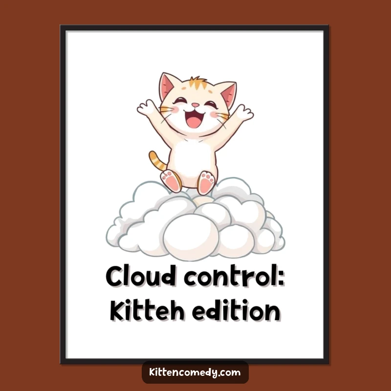 Free Printable Wall Art: Excited Kitten Cloud Leap Funny Downloadable Art