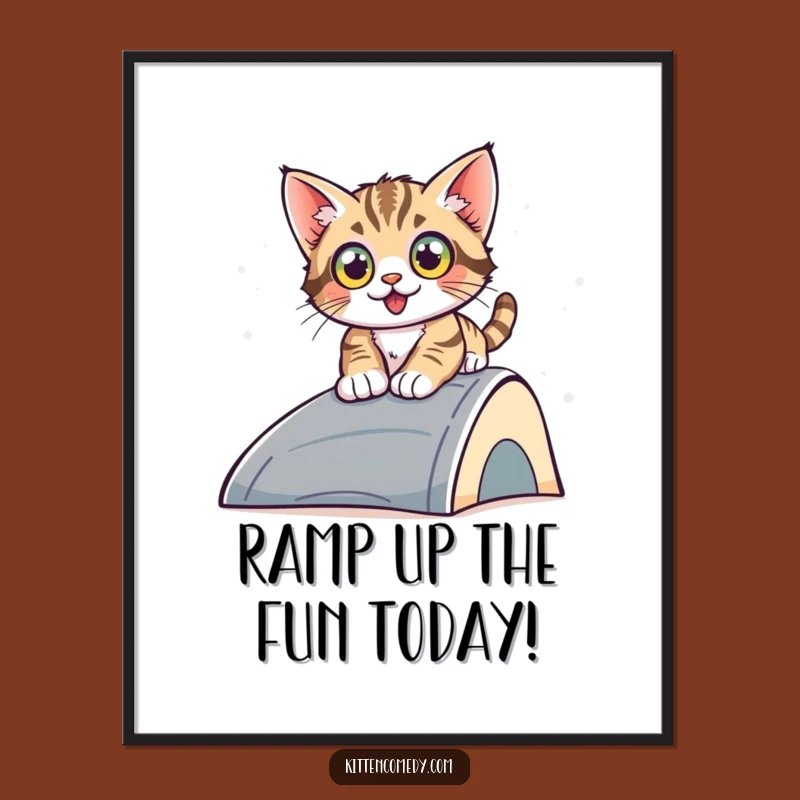 Bring excitement to your space with this free printable wall art of a kitten on a wild ride. Print at home for instant fun.