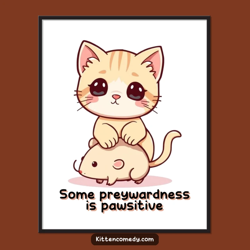 Free Printable Wall Art: Funny Kawaii Kitten & Toy Mouse, Cute Downloadable Home Decor