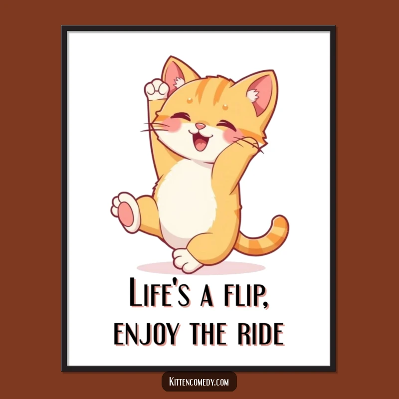 Free Printable Wall Art: Joyful Kitten Somersault Funny Downloadable Decor for Playful Spaces