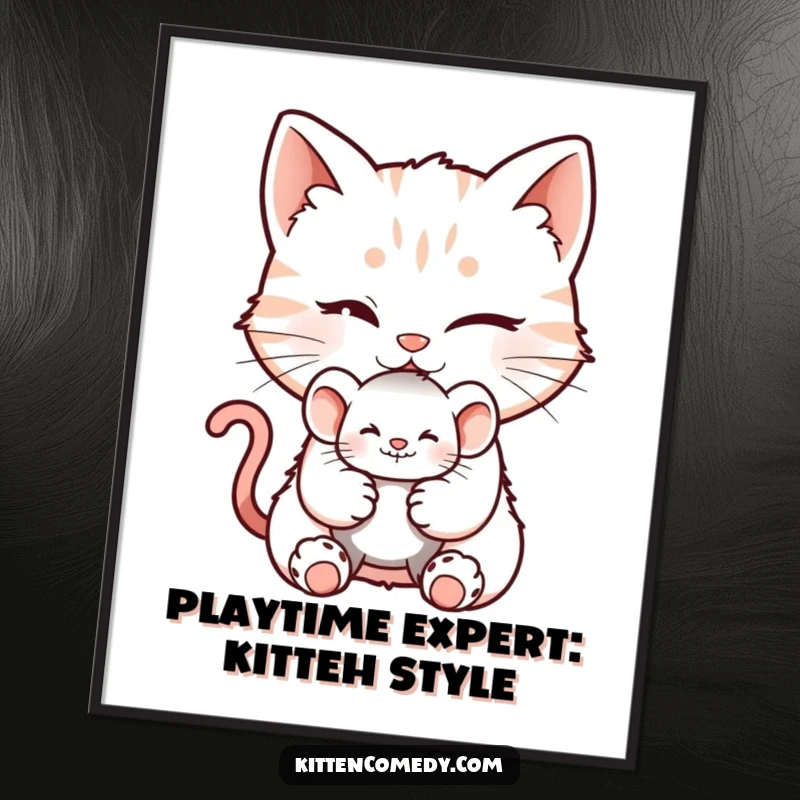 Funny Free Printable Wall Art: Winking kitten holds out a tiny mouse toy, a mischievous glint in its eye.