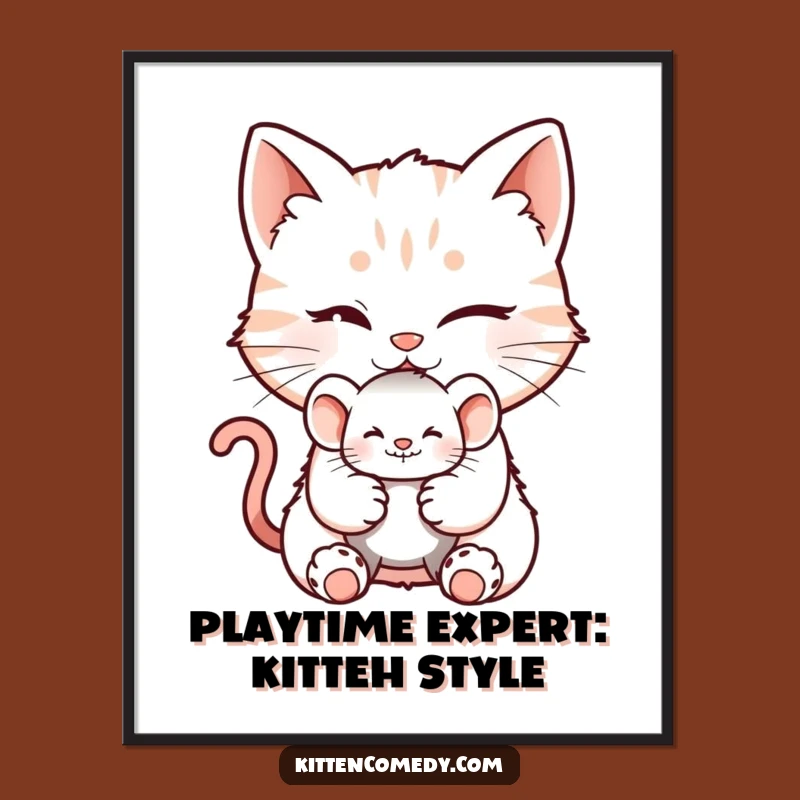 Free Printable Wall Art: Winking Kitten Mouse Toy Funny Downloadable Art