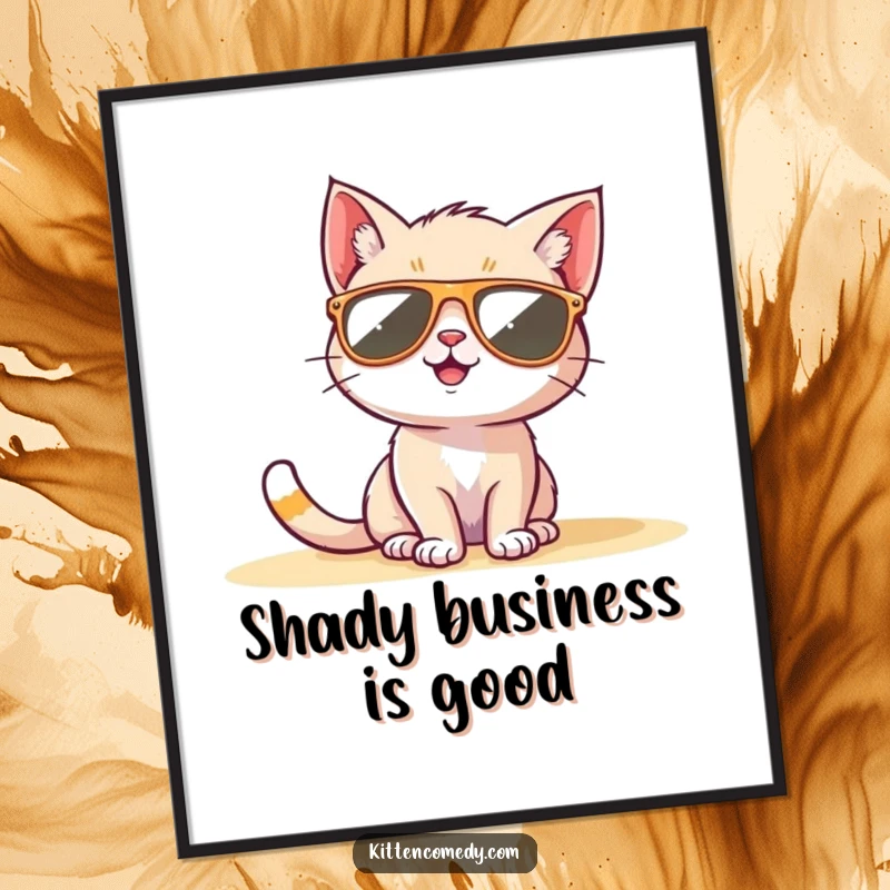 Funny Free Printable Wall Art: A kitten wearing sunglasses enjoys sunbathing, radiating coolness and humor, downloadable.