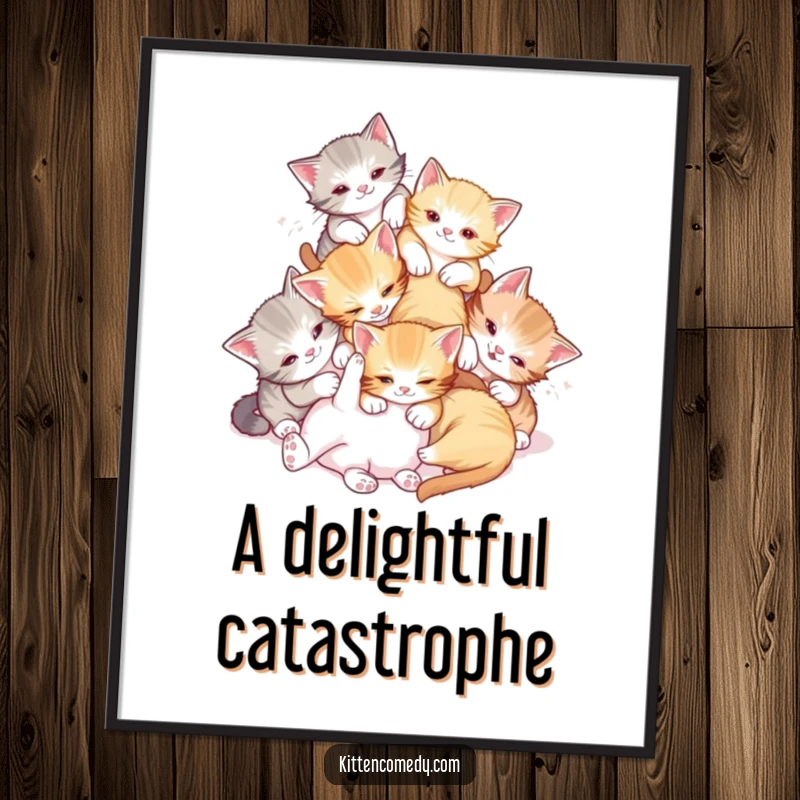 Funny Free Printable Wall Art: A group of kittens tumbling over each other in a playful, chaotic, and endearing heap, downloadable.