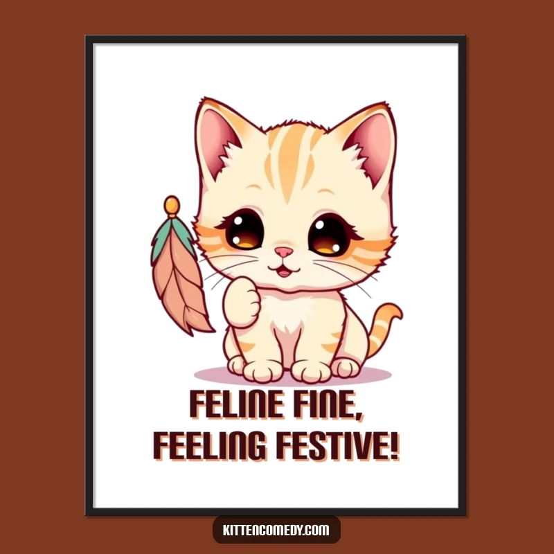 Funny Free Printable Wall Art: Eager Kitten Feather Chase, Humorous Downloadable Decor