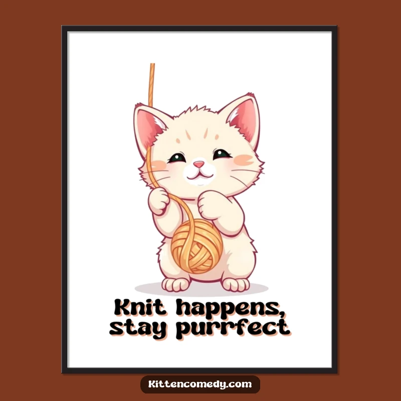 Funny Free Printable Wall Art: Kawaii Kitten Yarn Chaos - Whimsical Downloadable Decor