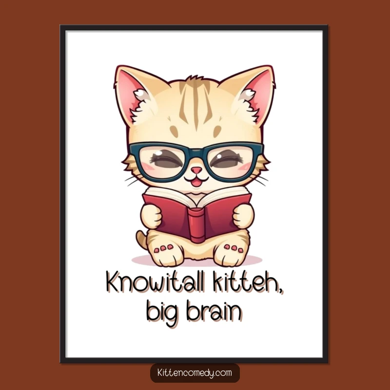Free Printable Wall Art: Giggling Bookish Kitten Funny Downloadable Art
