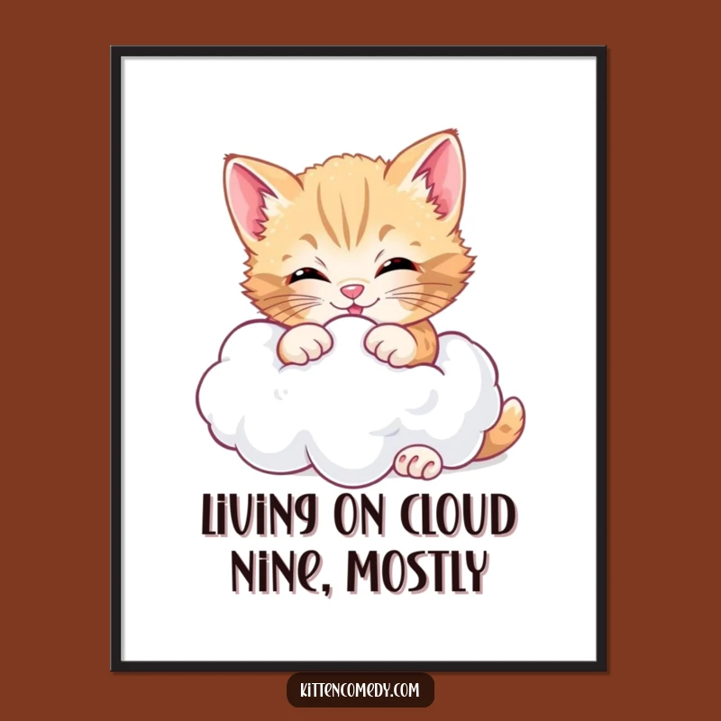 Free Printable Wall Art: Happy Kitten Cloud Play Funny Downloadable Gift