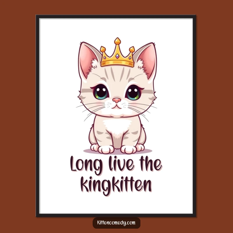 Funny Free Printable Kawaii Crown Kitten Art: Proud Royal Downloadable Decor