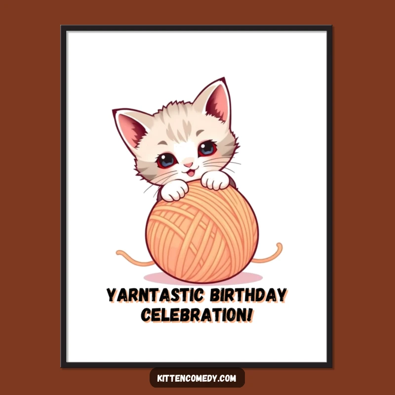 Add a touch of playful charm to your walls with this free printable art. A kitten pouncing on yarn, instant print at home decor.