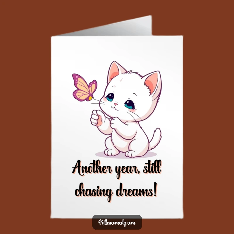 Celebrate with this free printable birthday card! A curious kitten explores the joys of a butterfly. Print at home for a unique greeting.