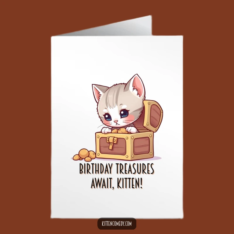 Free Printable Birthday Card: Curious Kitten Treasure Funny Downloadable Gift