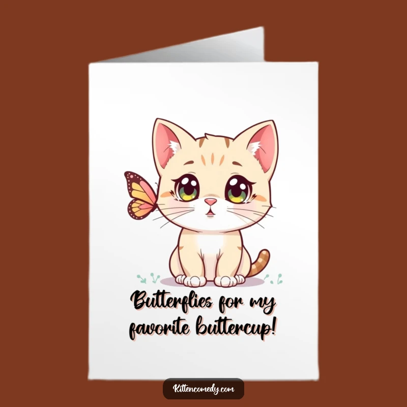 Free Printable Birthday Card: Funny Kawaii Kitten & Butterfly, Perfect Downloadable Joke Gift