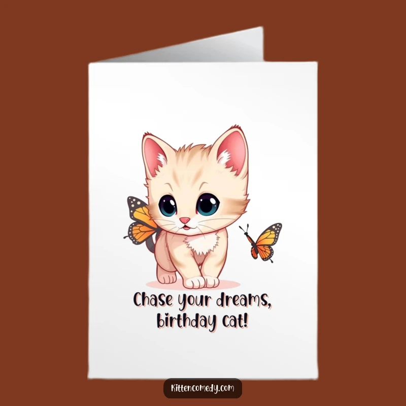 Free Printable Birthday Card: Curious Kitten Butterfly for a Funny DIY Gift