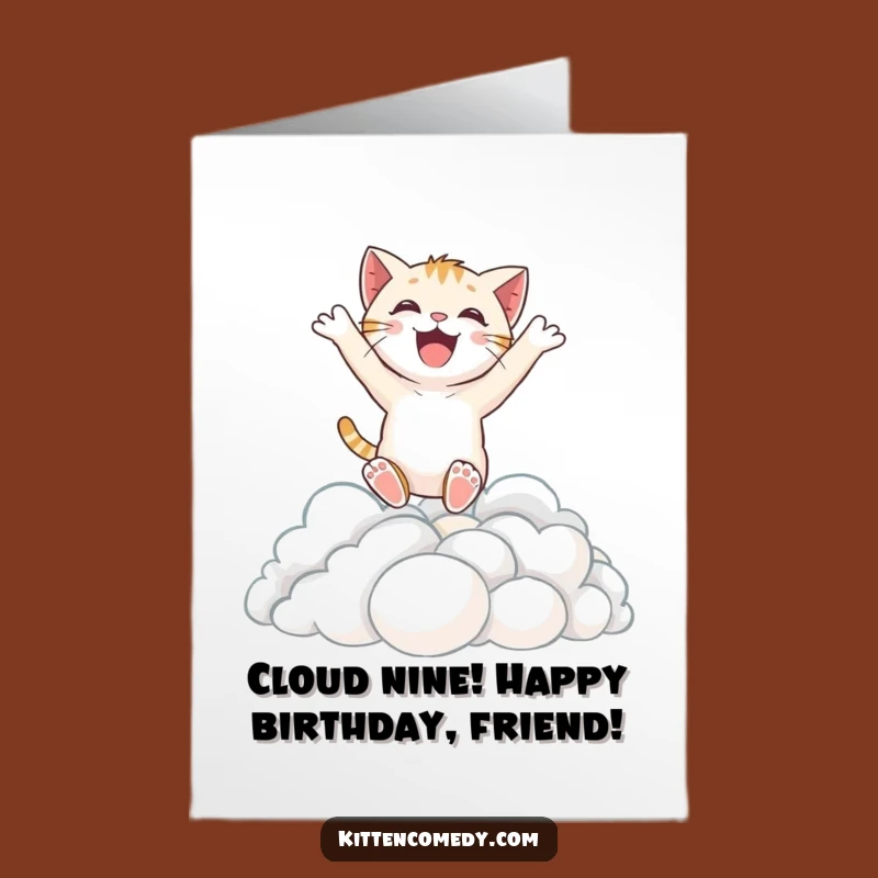 Free Printable Birthday Card: Excited Kitten Cloud Leap Funny Downloadable Gift