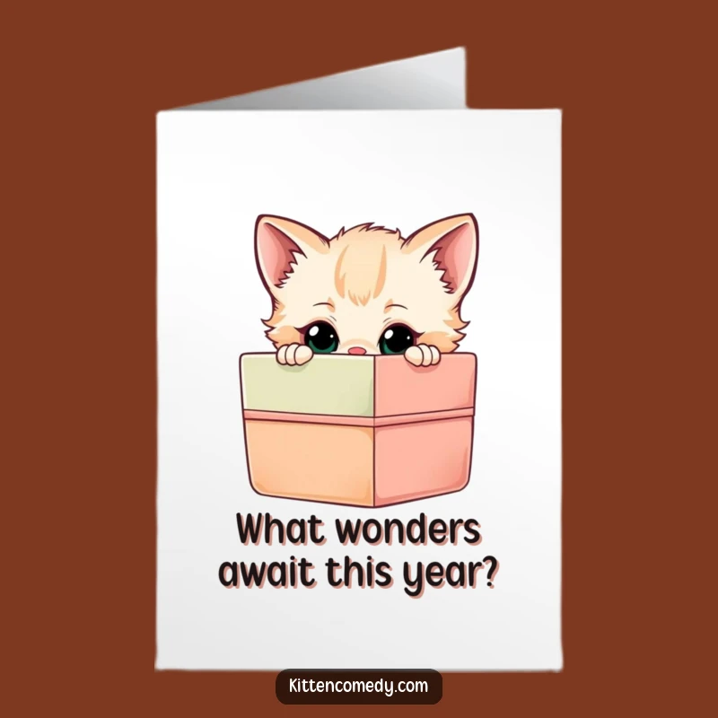 Free Printable Birthday Card: Curious Kitten Gift Box Funny Downloadable for Surprise Lovers