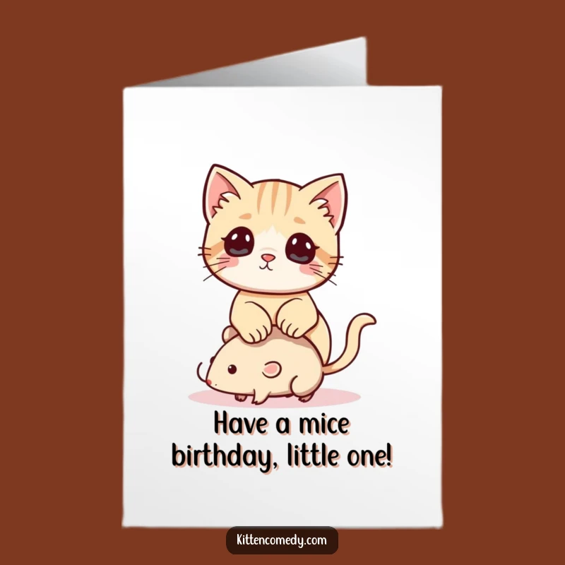 Free Printable Birthday Card: Funny Kawaii Kitten & Mouse Toy, Perfect Downloadable Joke Gift