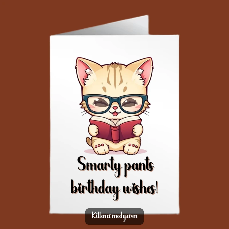 Free Printable Birthday Card: Giggling Bookish Kitten Funny Downloadable Gift