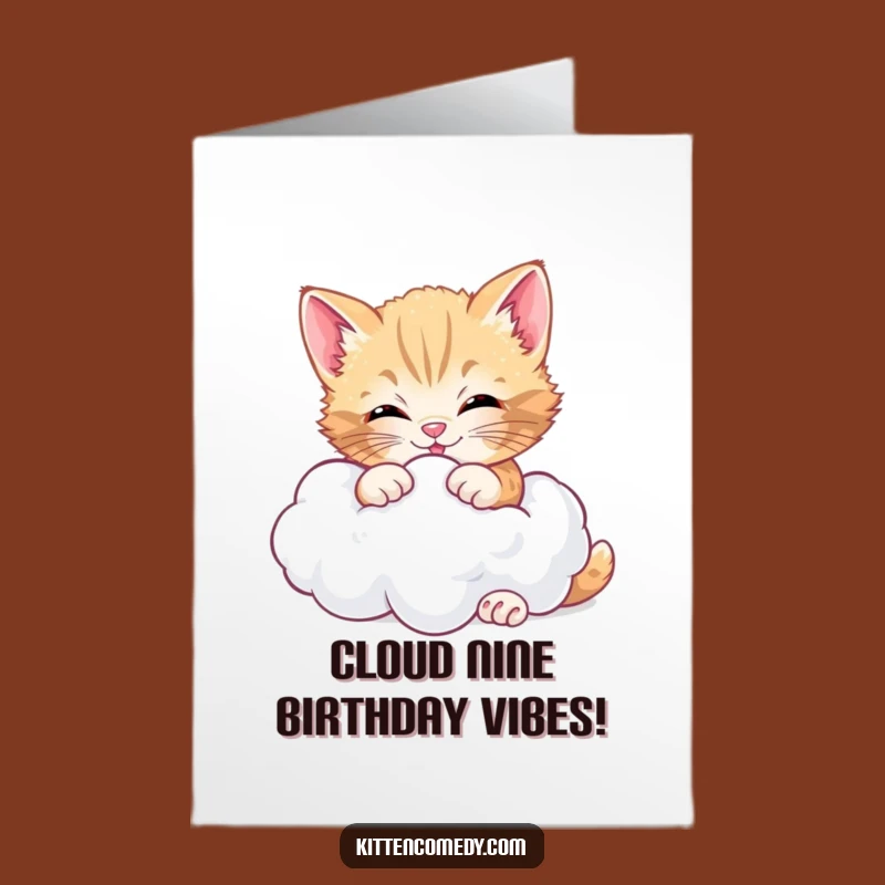Free Printable Birthday Card: Happy Kitten Cloud Play Funny Downloadable Gift