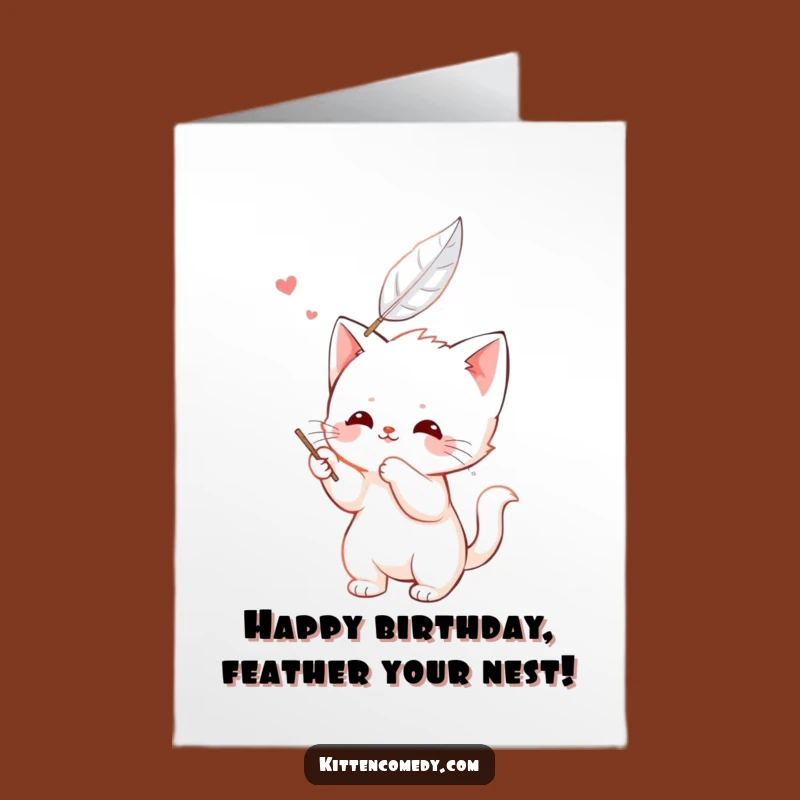Free Printable Birthday Card: Kitten Feather Fun, Adorable Downloadable Gift