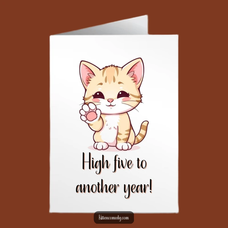 Free Printable Birthday Card: High-Five Kitten for a Purrfect Celebration!