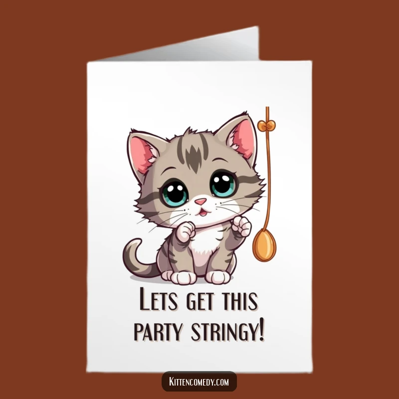 Free Printable Birthday Card: Curious Kitten String Play Downloadable Gift