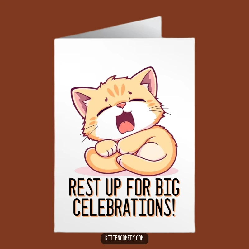 Free Printable Birthday Card: Tired Kitten Yawn Funny Downloadable Gift for Sleepy Celebrants