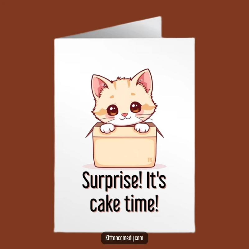 Free Printable Kawaii Kitten Birthday Card: Funny Box Kitten Surprise Gift