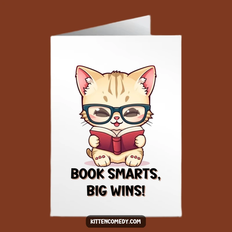 Free Printable Congrats Card: Giggling Bookish Kitten Funny Downloadable Gift