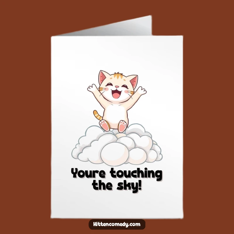 Free Printable Congrats Card: Excited Kitten Cloud Leap Funny Downloadable Gift
