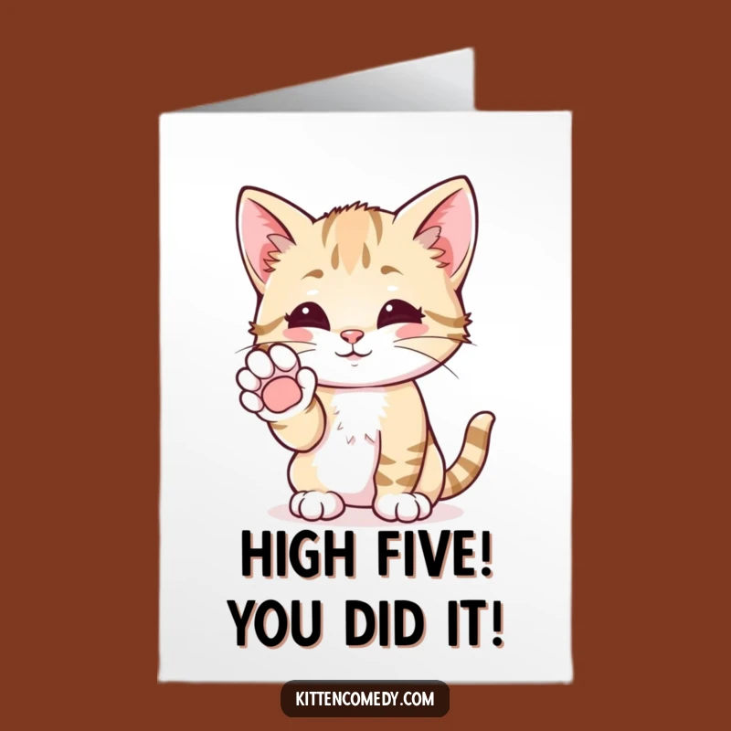 Free Printable Congrats Card: High-Five Kitten for Your Amazing Achievement!