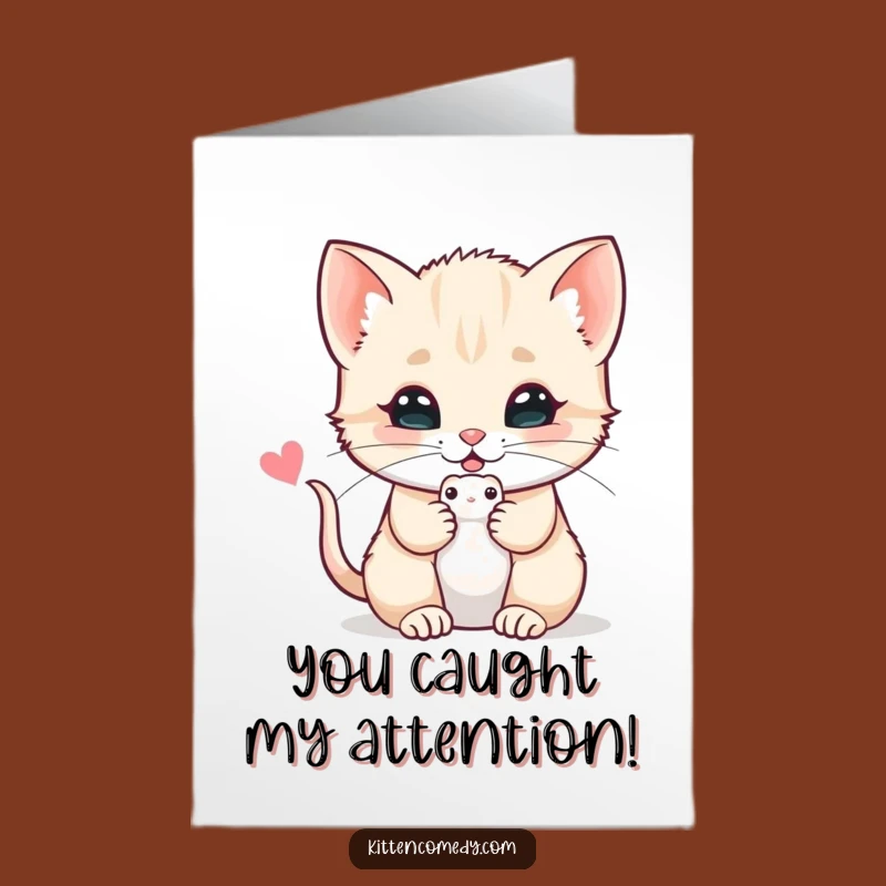 Congratulate someone with this free printable card of a kitten presenting a toy mouse. Print at home for a charming message.