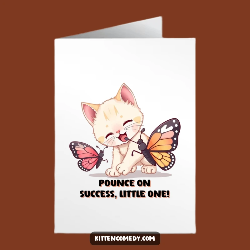 Free Printable Congrats Card: Pouncing Kitten Victory for Your Big Win!