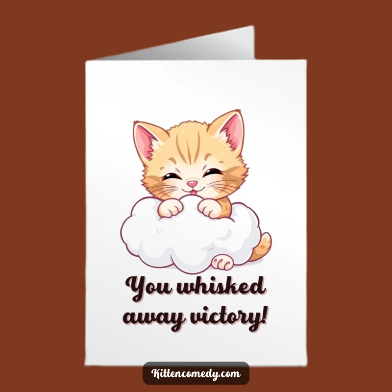 Free Printable Congrats Card: Happy Kitten Cloud Play Funny Downloadable Gift
