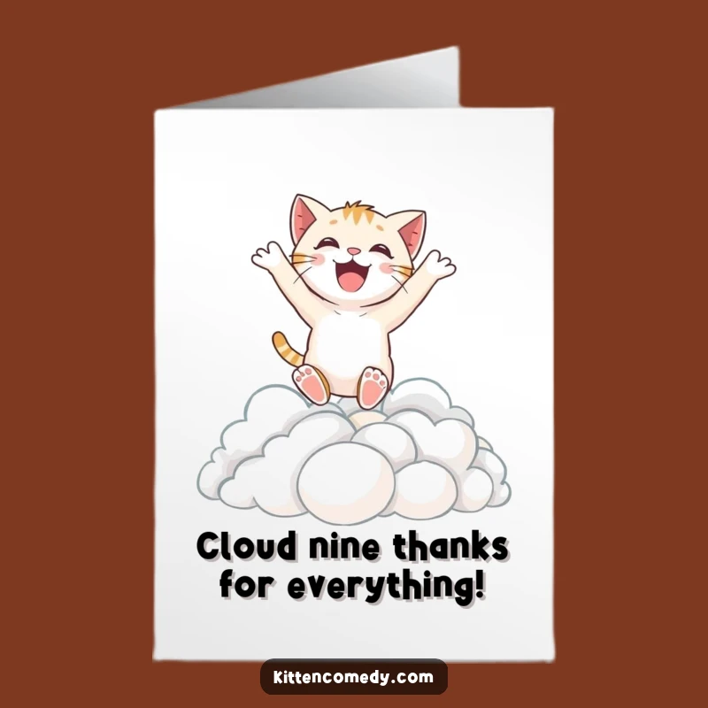 Free Printable Thank You Card: Excited Kitten Cloud Leap Funny Downloadable Gift