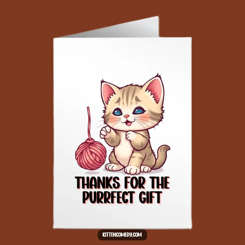 Free Printable Kitten Yarn Thank You Card: Playful Cat Funny Gratitude Gift