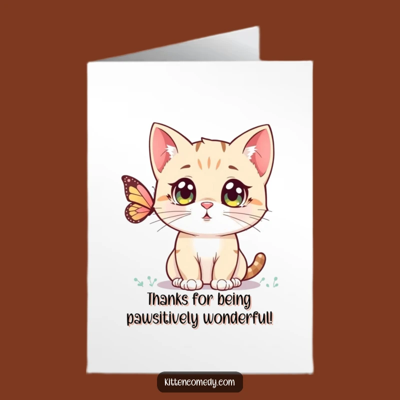 Free Printable Thank You Card: Cute Kitten & Butterfly, Adorable Downloadable Gratitude Gift