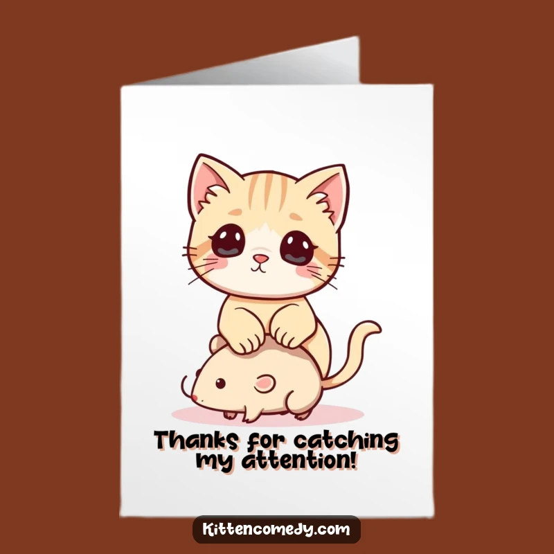 Free Printable Thank You Card: Cute Kitten & Mouse Toy, Adorable Downloadable Gratitude Gift