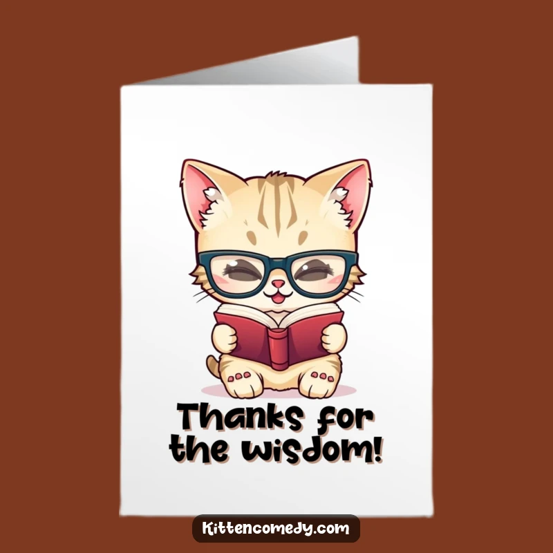 Free Printable Thank You Card: Giggling Bookish Kitten Funny Downloadable Gift
